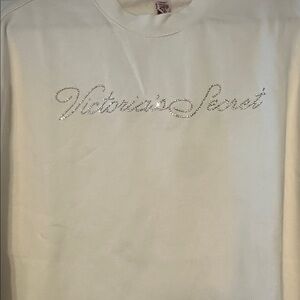Victoria's Secret Cream Rhinestone Script Long Sleeve Tee M